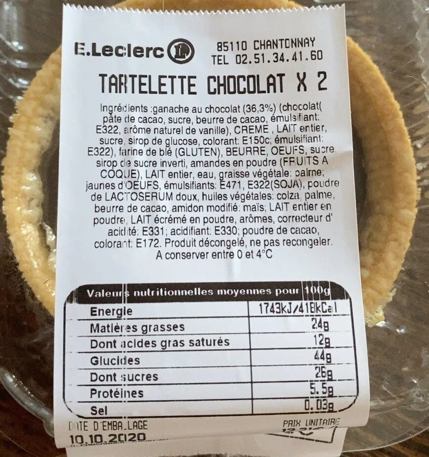 Tartelette chocolat X2