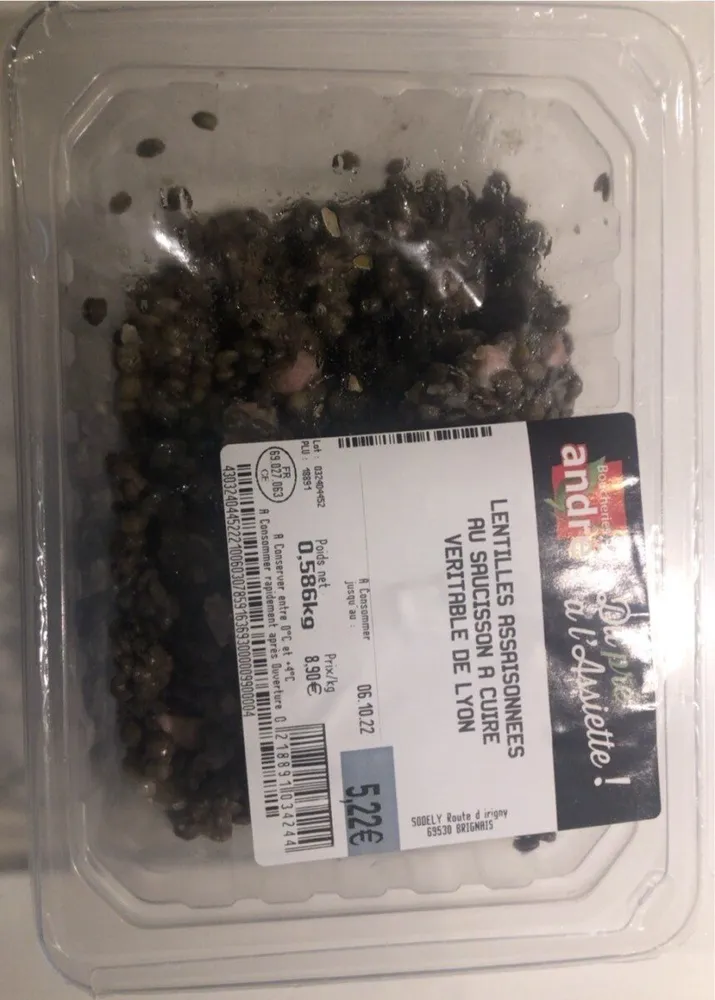 Lentilles saucisson veritable de lyon