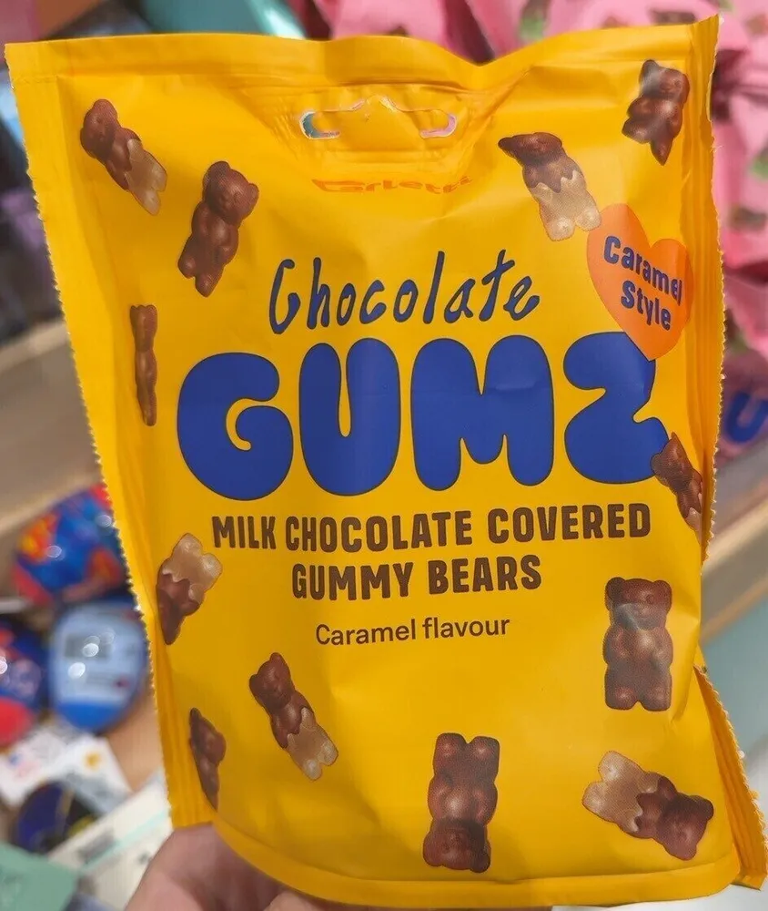 Milk chocolate covered gummy bears