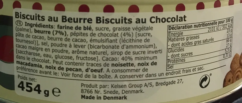 Biscuits au beurre Biscuits au chocolat