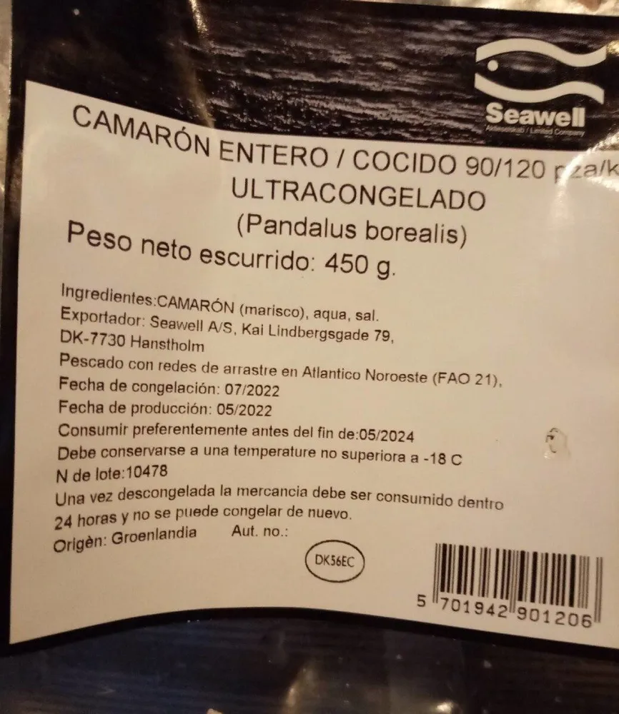 Camarón entero / cocido (90/120 uds) ultracongelado