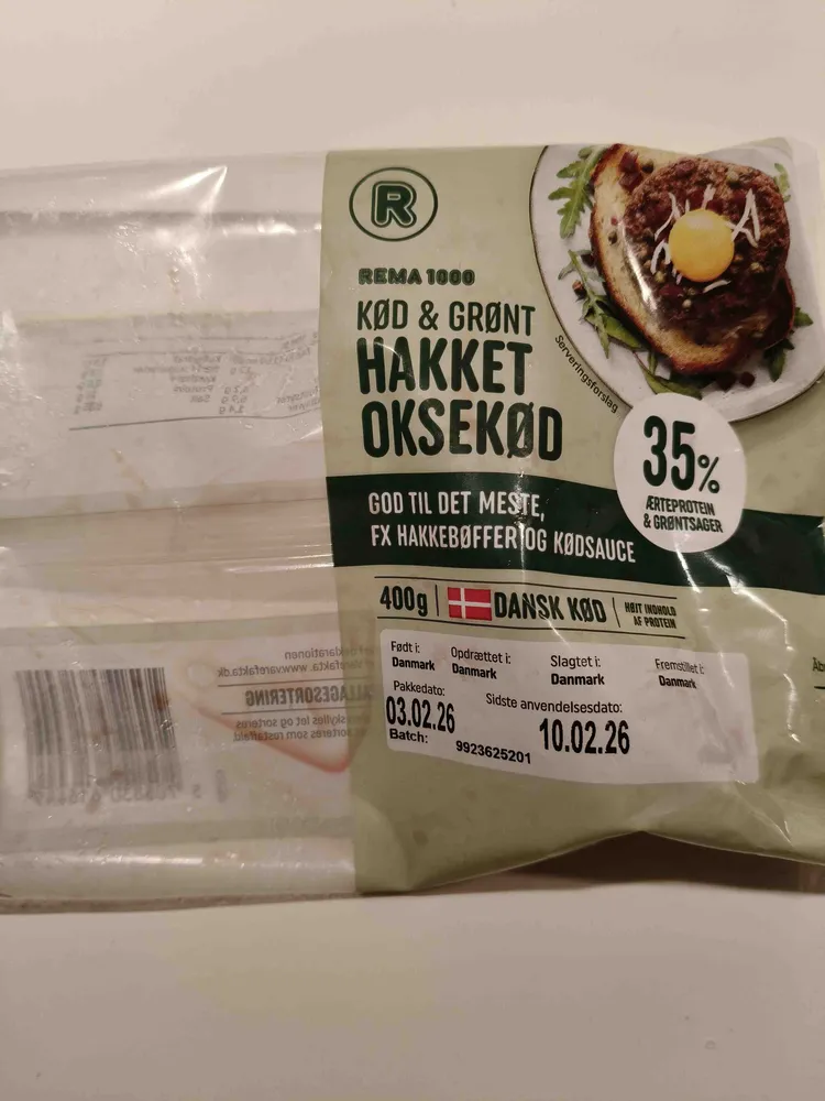 Hakket oksekød med 35% ærte-protein og grøntsager