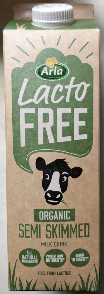 Lactose free organic semi-skimmed milk