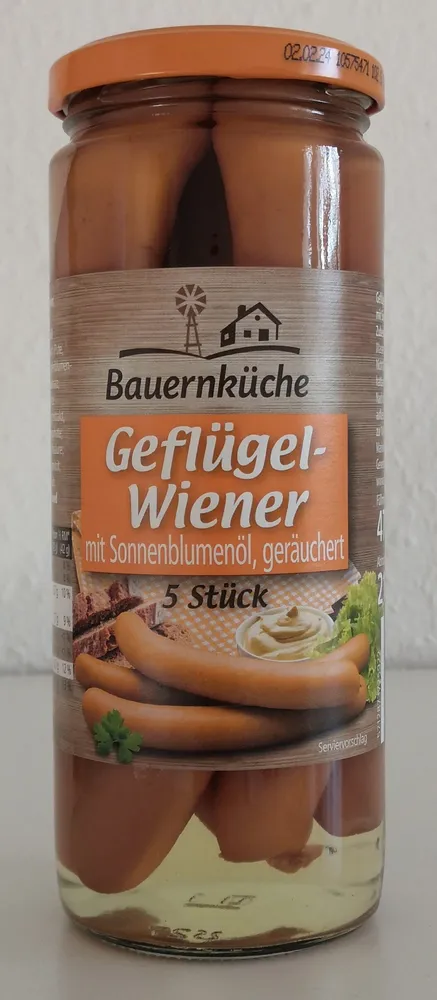 Geflügelwiener mit Sonnenblumenöl, geräuchert