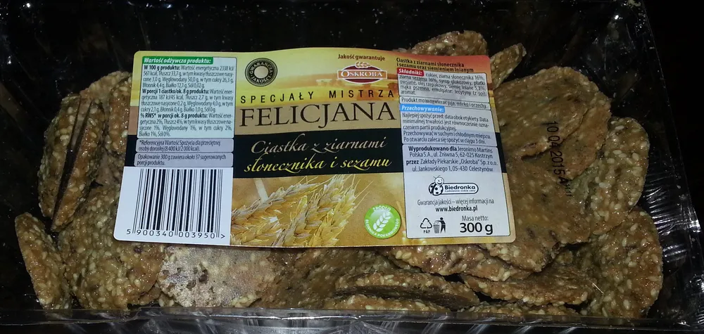 Ciasteczka z ziarnami słonecznika i sezamu oraz siemieniem lnianym