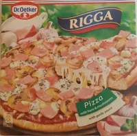 Pizza z szynką i pieczarkami z sosem czosnkowym, głęboko mrożona.