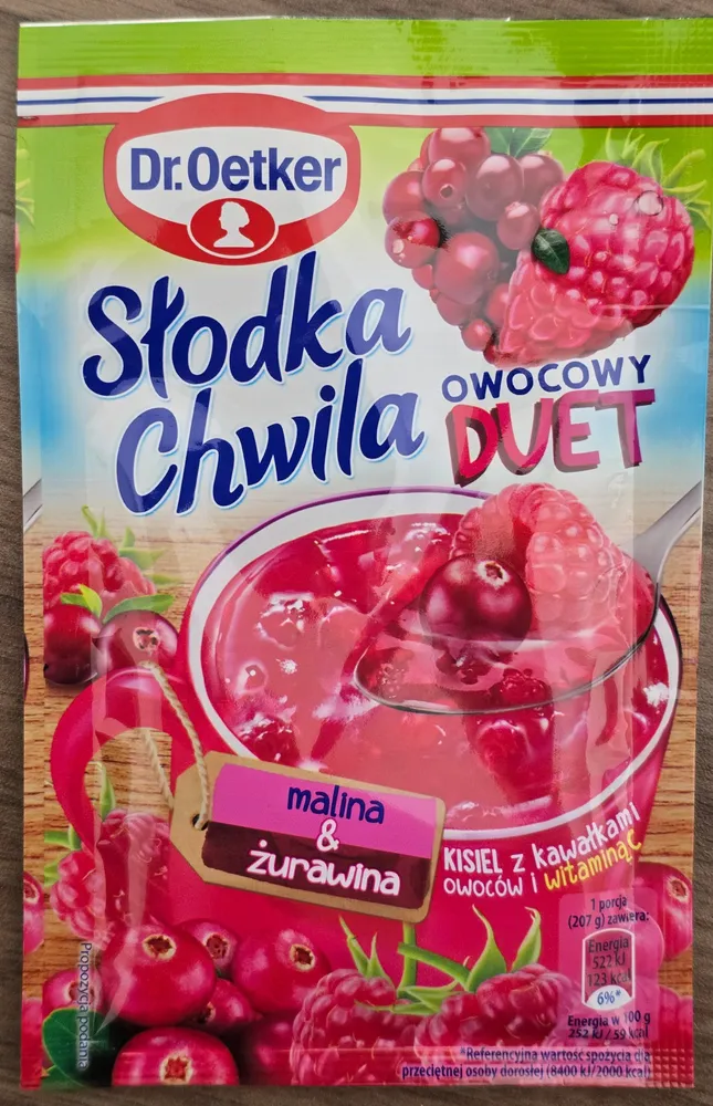 Kisiel z kawałkami owoców Owocowy Duet malina & żurawina