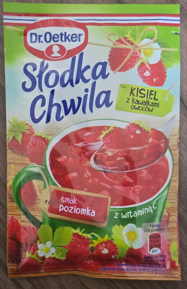 KISIEL z kawałkami owoców smak poziomka
