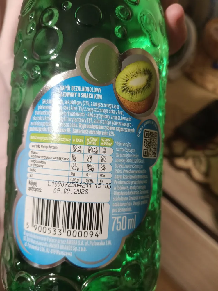 Napój bezalkoholowy gazowany o smaku kiwi
