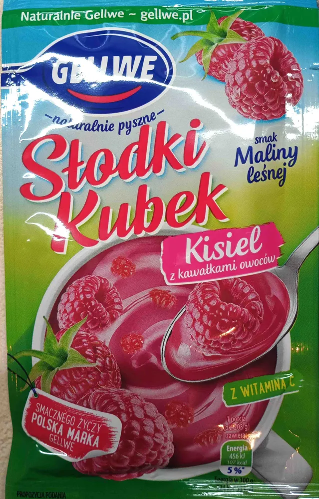 Kisiel o smaku malinowym z kawałkami owoców