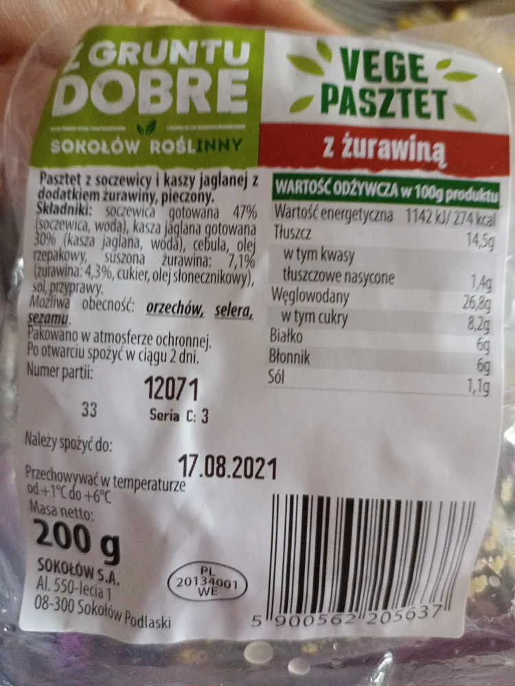 Vege pasztet z żurawiną