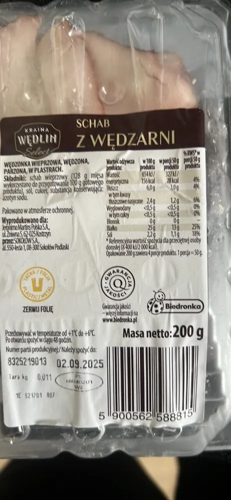 Wędzonka wieprzowa, wędzona, parzona, w plastrach