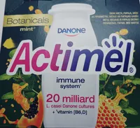 Mleko fermentowane z L. casei Danone oraz witaminami B6 i D. Actimel o smaku papaja-miód-mięta.