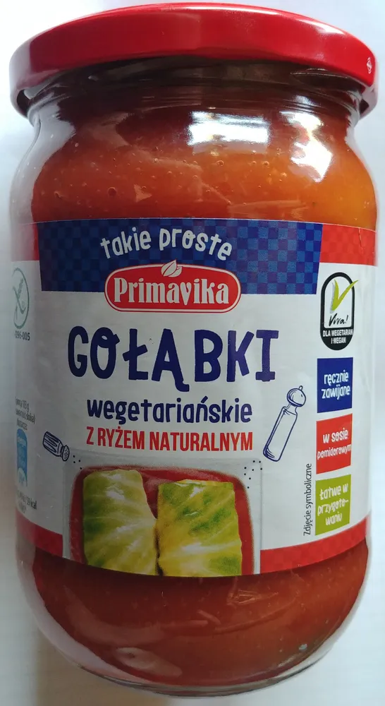 Gołąbki wegetariańskie z ryżem i pieczarkami w sosie pomidorowym (45%)