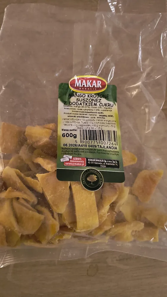 Mango Krojone Suszone Z Dodatkiem Cukru