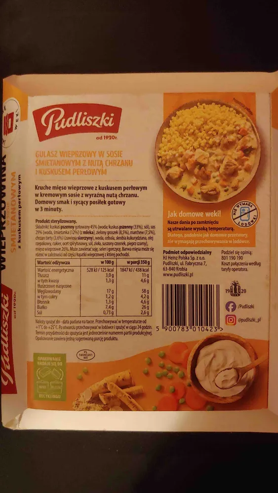 Gulasz wieprzowy w sosie śmietanowym