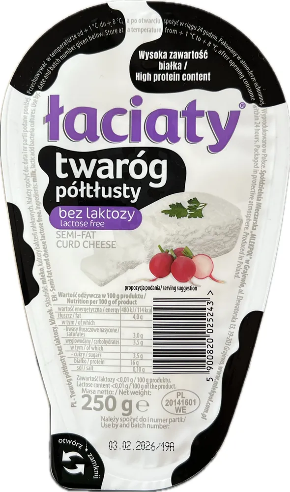 Twaróg półtłusty bez laktozy