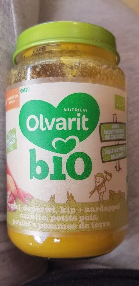 Olvarit bio carotte, petit pois, poulet et pommes de terre