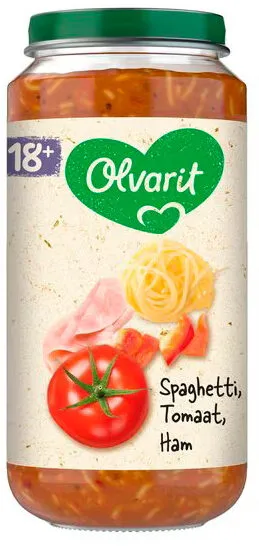 Olvarit 18+ Maanden Spaghetti Tomaat Ham 250g