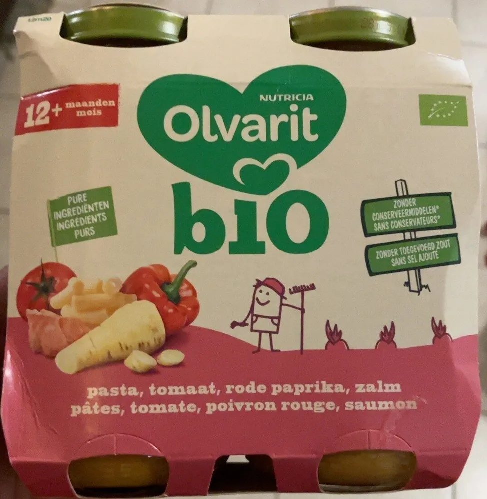 Nutricia Olivarit bio pâtes, tomate, poivron rouge, saumon