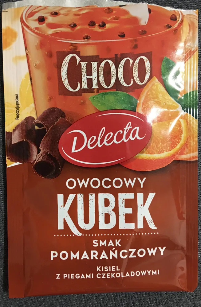 Owocowy Kubek Choco kisiel o smaku pomarańczowym z piegami czekoladowymi