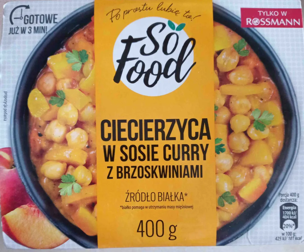 Ciecierzyca w sosie curry z brzoskwiniami