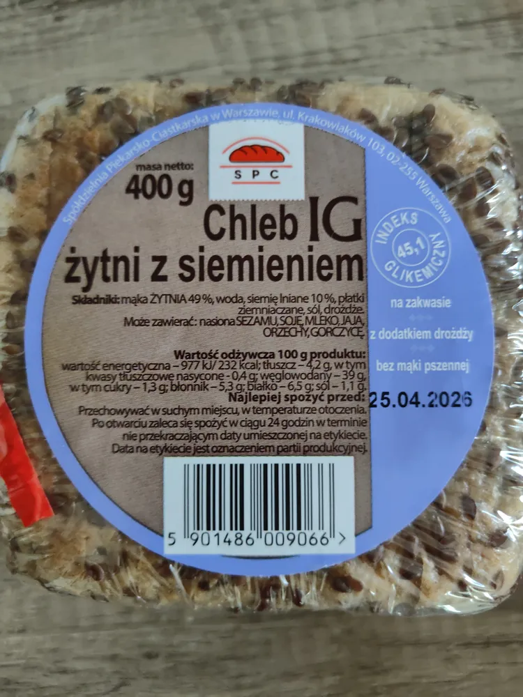 Chleb IG żytni z siemieniem