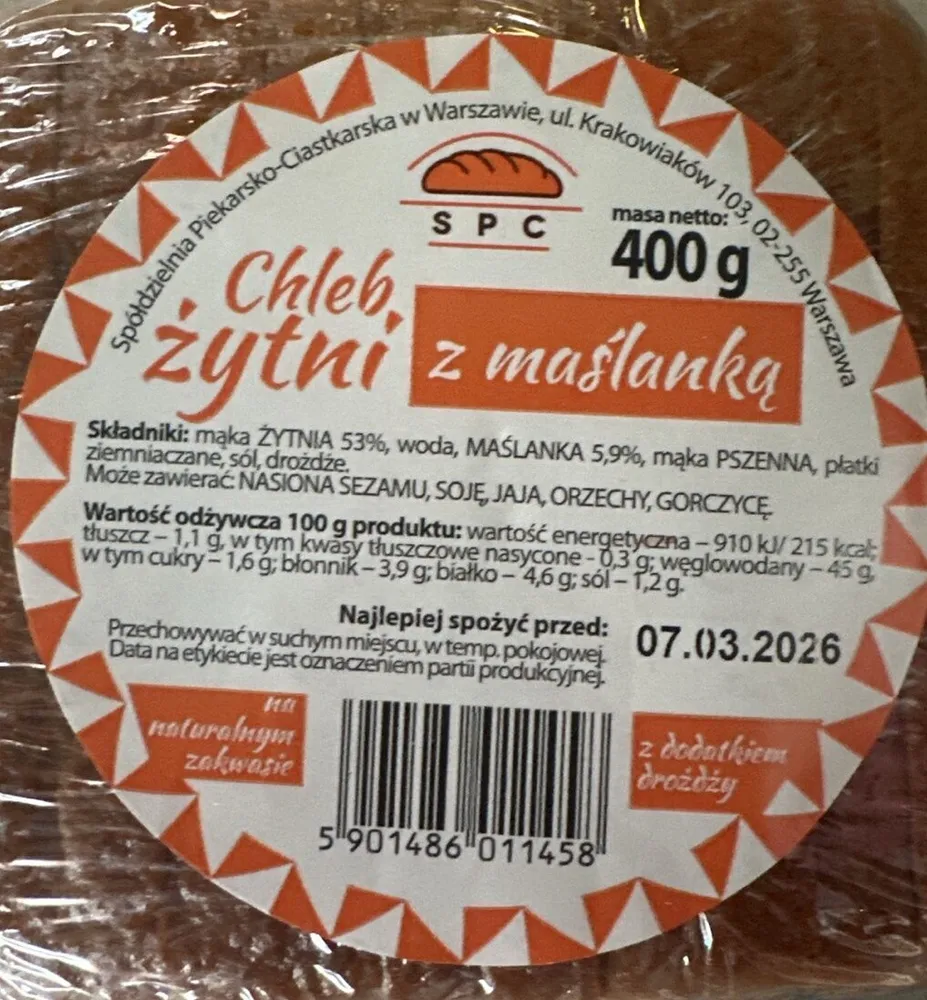 Chleb  żytni z maslanka
