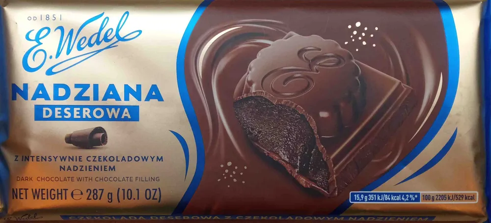 Czekolada deserowa z czekoladowym nadzieniem