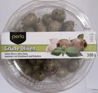 perla Grüne Oliven ohne Stein, mariniert mit Knoblauch und Kräutern