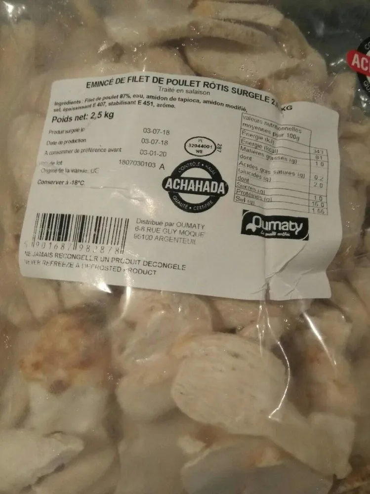 Émincé de filet de poulet rotis surgeles 2,5KG