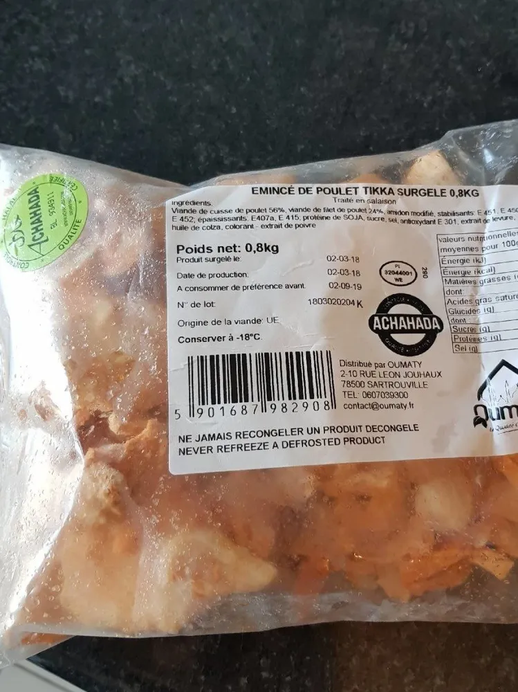 Émincé de poulet tikka surgelé
