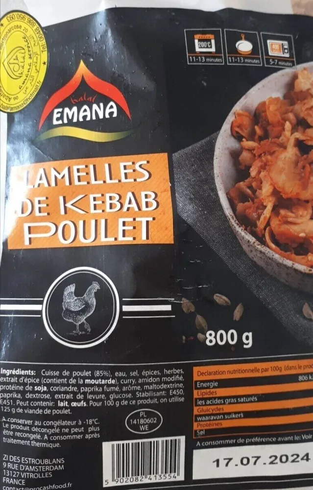 lamelles de kebab au poulet