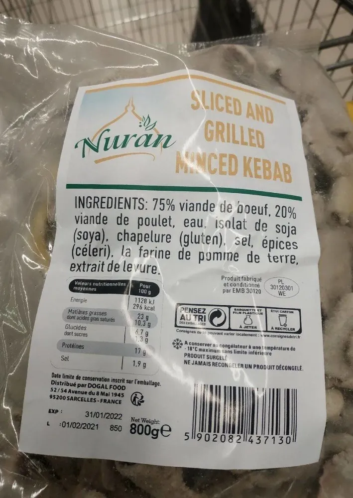 Sliced and grilled minced kebab