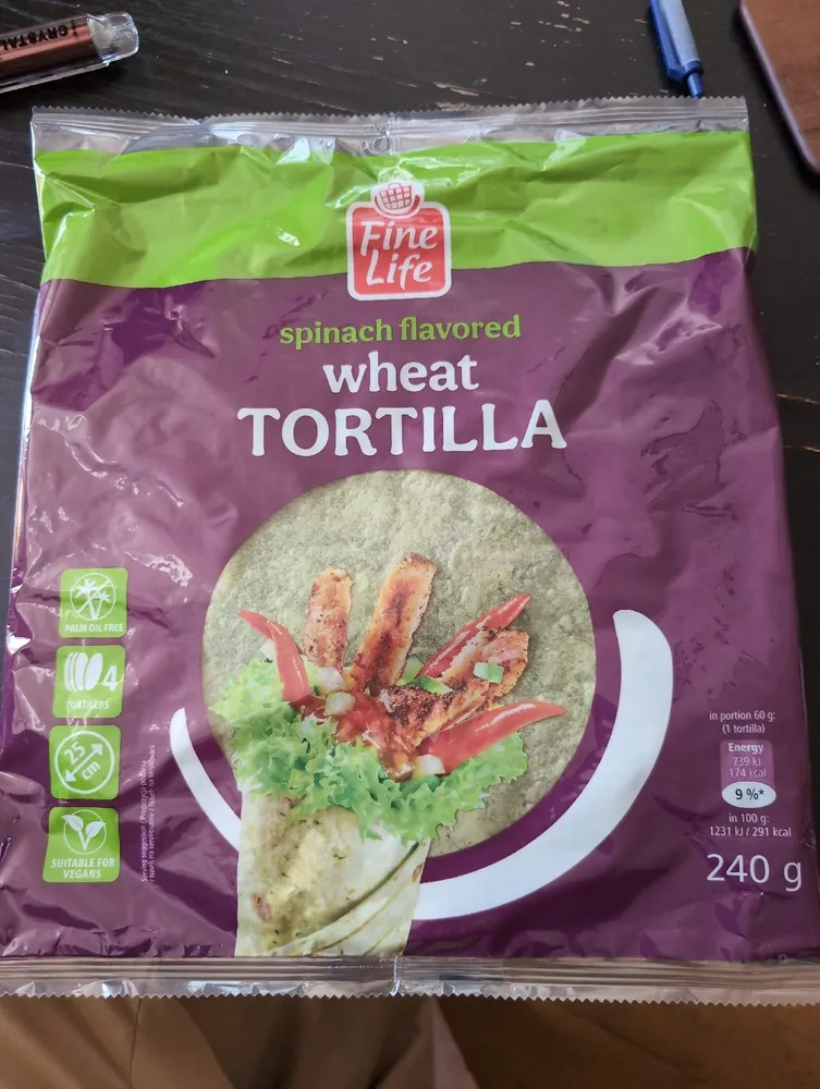 Spinach Flavored Wheat Tortilla