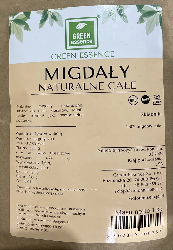 Migdały naturalne całe