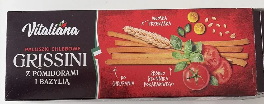 Grissini paluszki chlebowe z pomidorami i bazylia