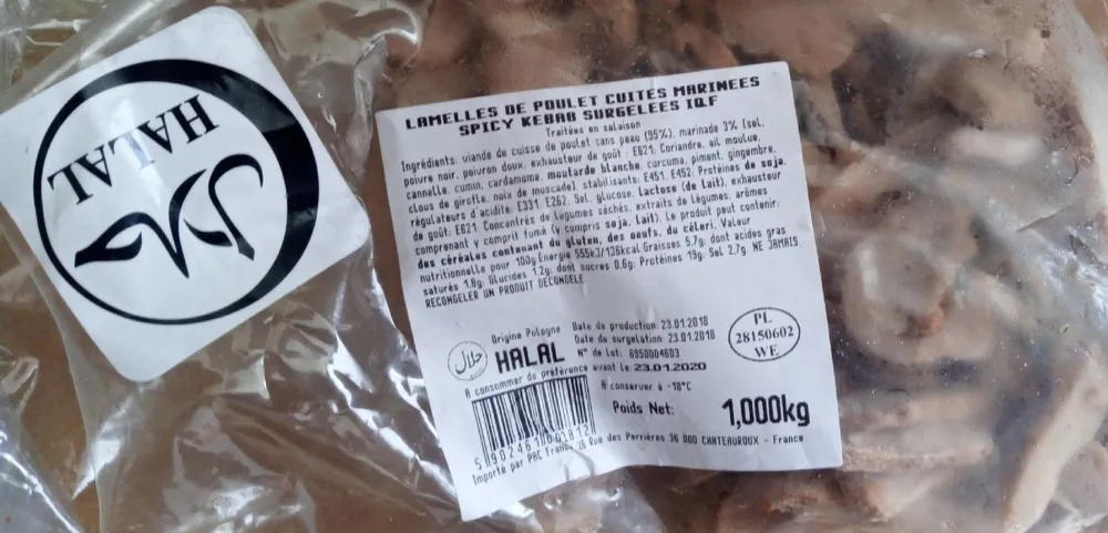 Lamelles de poulet et cuites marinees spicy kebab surgelees IQF