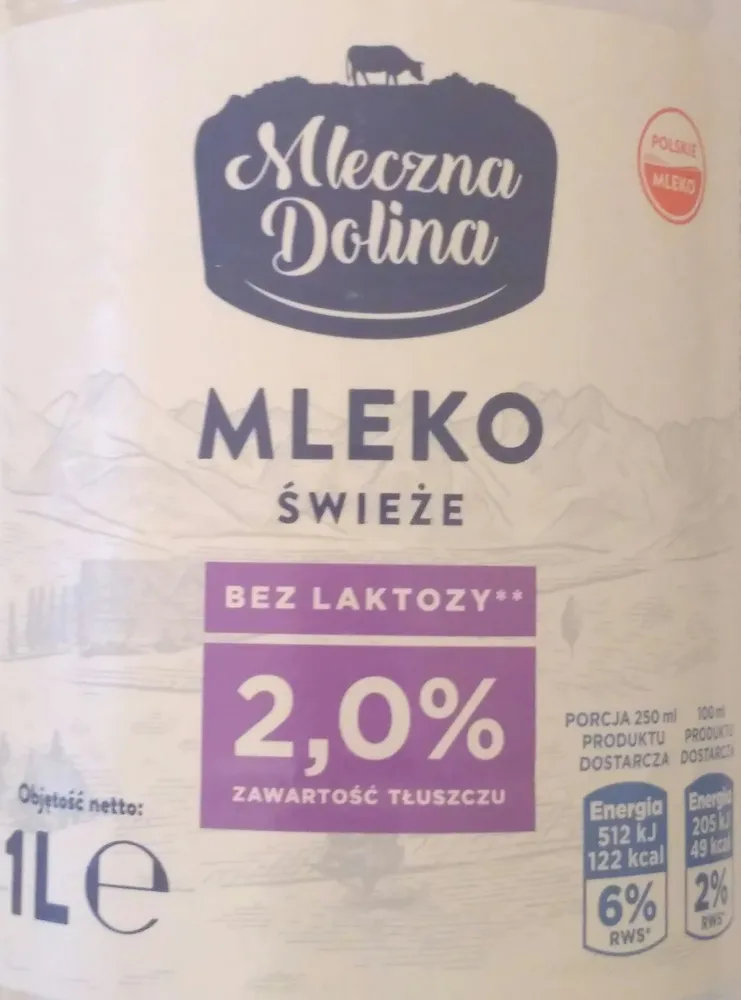 Mleko świeże bez laktozy 2,0%