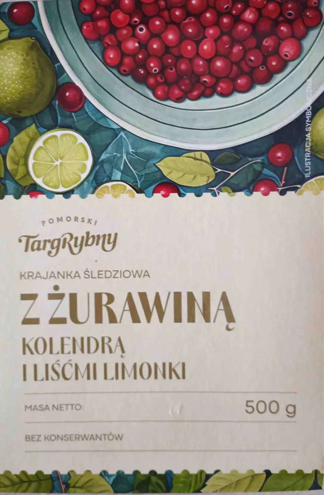 Krajanka śledziowa z żurawiną, kolendrą i liśćmi limonki