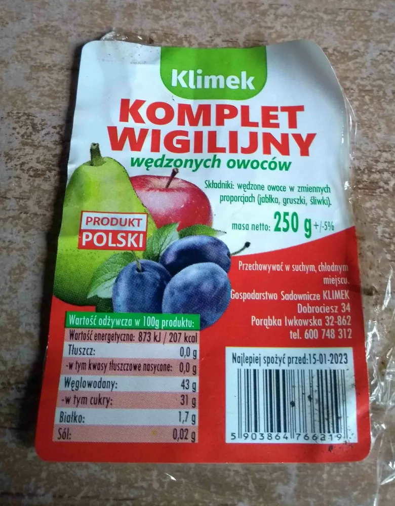 Komplet wigilijny wędzonych owoców