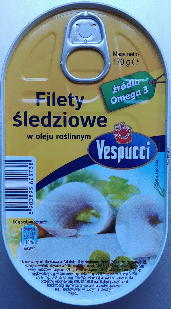Filety śledziowe w oleju roślinnym.