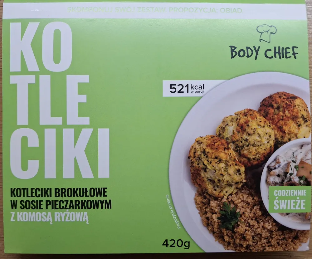 Kotleciki brokułowe w sosie pieczarkowym z komosa ryżową
