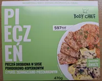 Pieczeń drobiowa w sosie pomidorowo-koperkowym z puree ziemniaczano-pieczarkowym