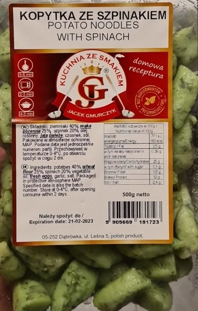 Potato noodles with spinach