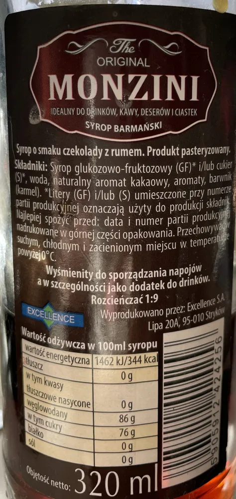 Syrop "barmański" o smaku rumowo-czekoladowym