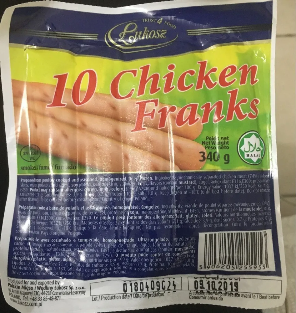 10 chicken franks