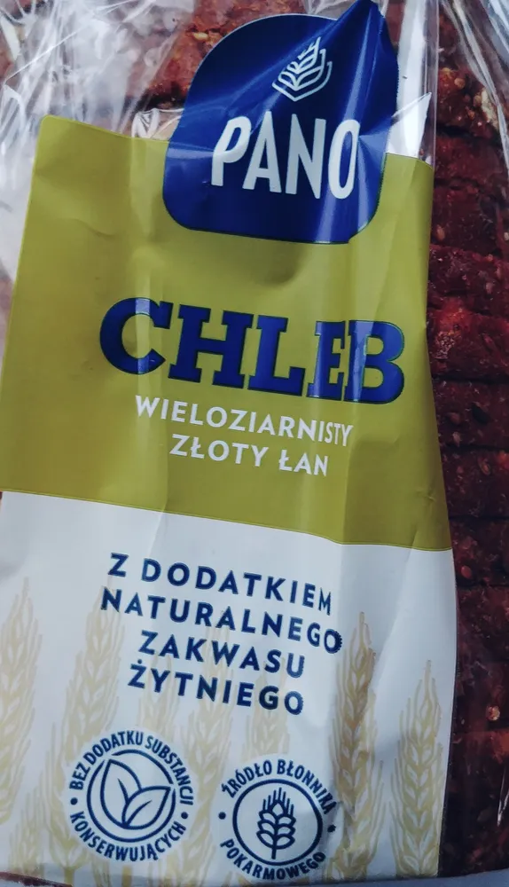 Chleb mieszany pszenno-żytni z dodatkiem naturalnego zakwasu żytniego oraz ziaren, krojony. Złoty łan