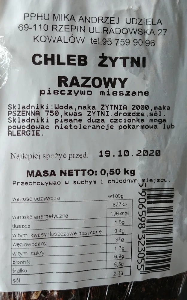 Chleb żytni razowy