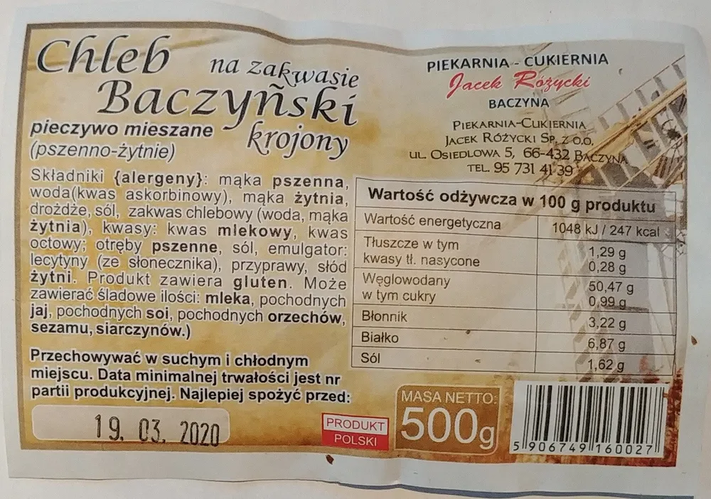 Chleb Baczyński na zakwasie krojony.